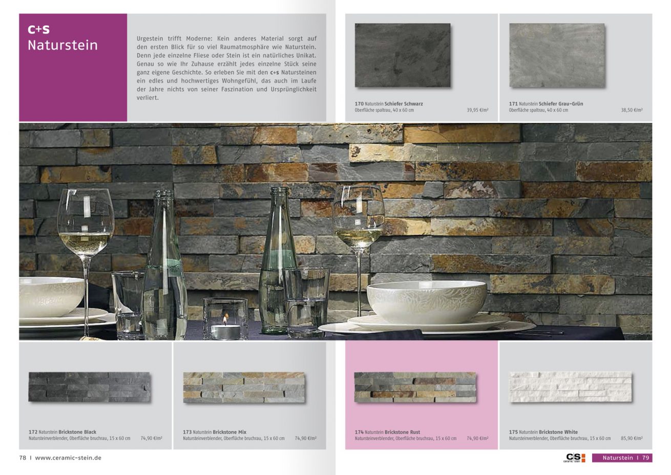 Ceramic + Stein Katalog Wand mit Natursteinen